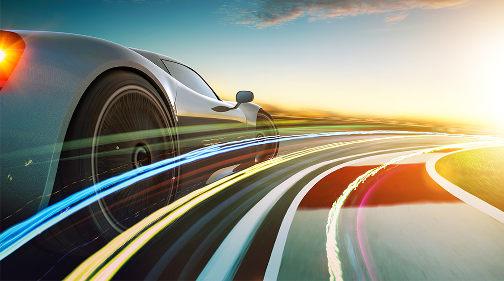 3D rendering of a brand-less grey sport car with motion blur